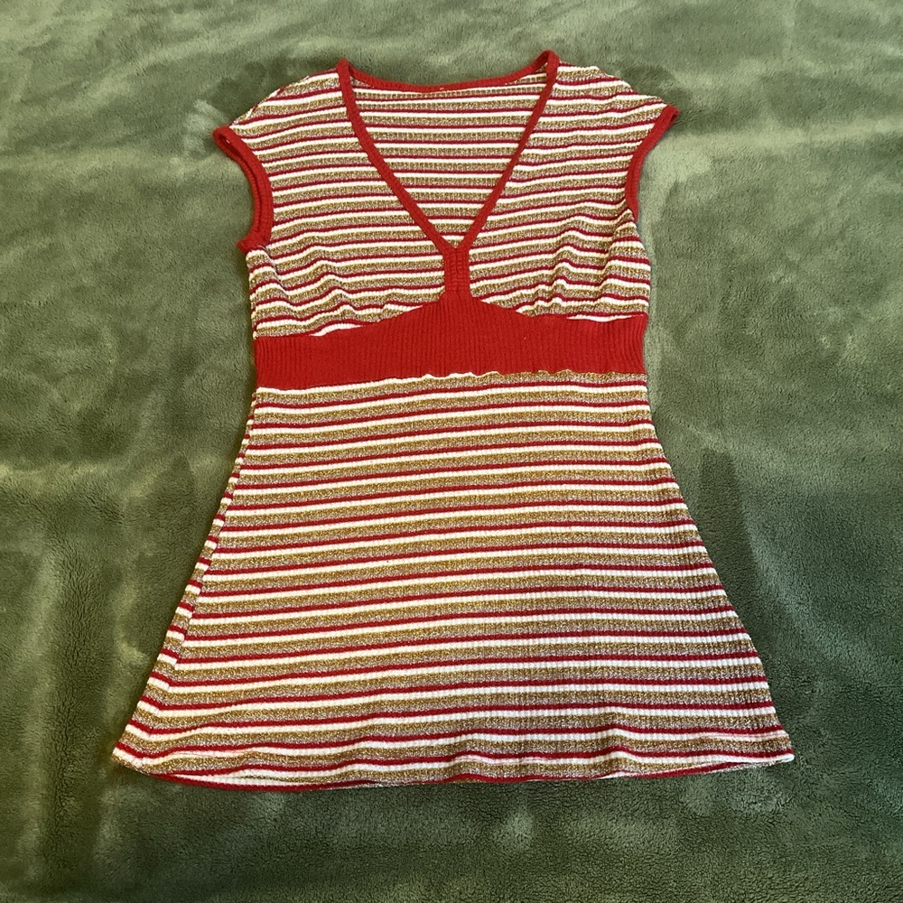 Red and Gold Y2K Striped Top